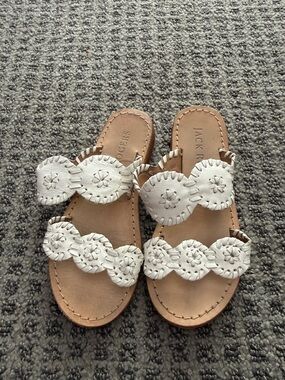 Jack Rogers White Leather Double-Strap Slide Sandals